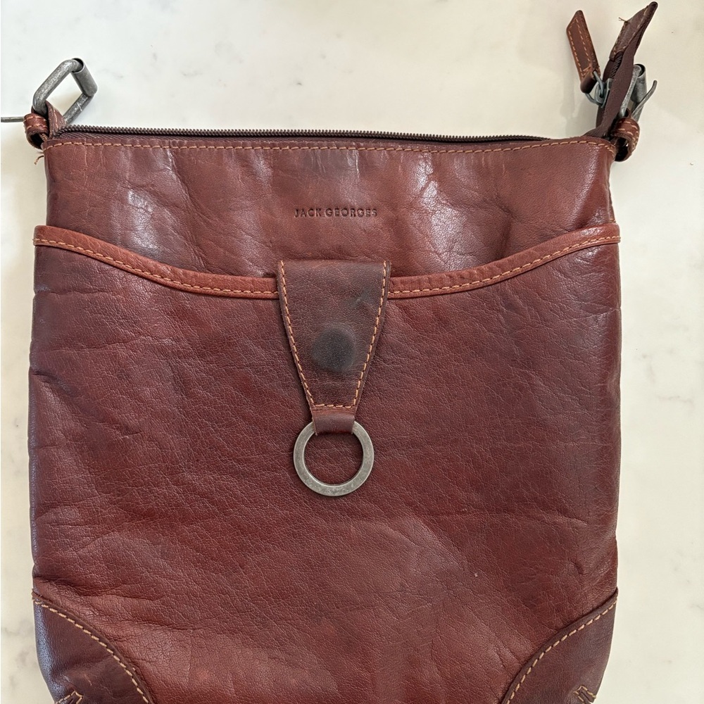 Jack Georges Voyager City Crossbody Brown‎ Shoulder distressed Leather Bag 7622